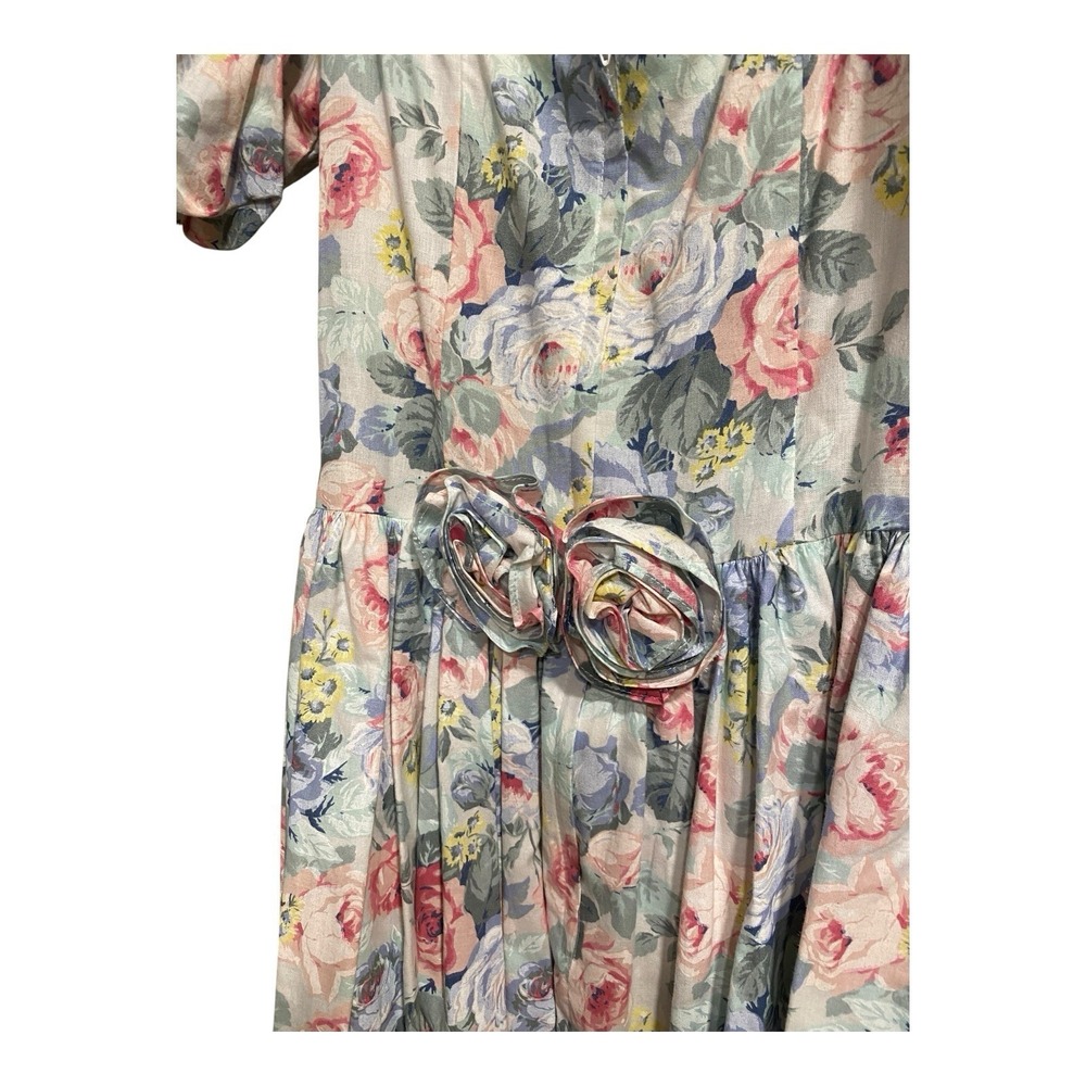 Vintage 80s Jessica McClintock Dress 6 Floral Party Cotton‎ Bow Cottagecore 90s - Picture 7 of 14